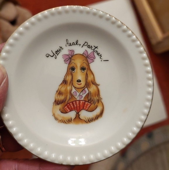 Vintage* 2 Ardalt Porcelain Dogs Playing Cards Coasters - Picture 2 of 6